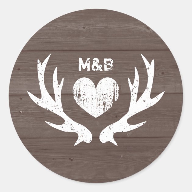Wood Country Chic Deer Antler Wedding Stickers