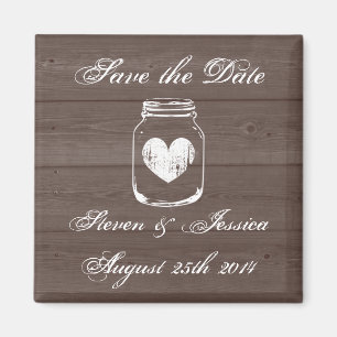 Wood country chic mason jar save the date magnets