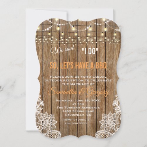 Wood Country Lace String Lights I DO BBQ Invitation