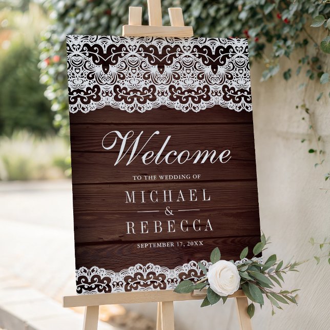Wood Country Lace Wedding Welcome Sign (Creator Uploaded)