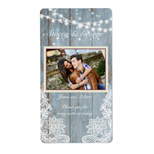 Wood Country Lace Wedding Wine Label