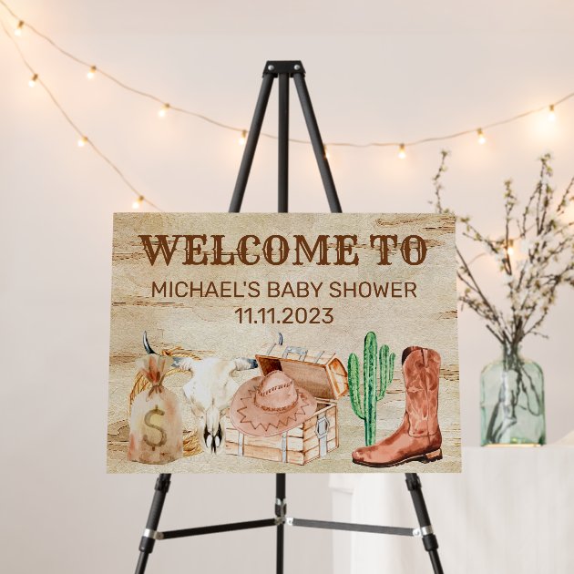 Wood Cowboy Baby Shower welcome Foam Board