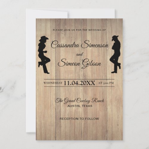 Wood CowboyCowgirl Rustic Wedding Day Invitation