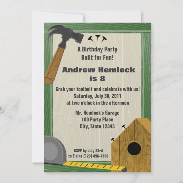 Wood Craft Building Fun Birthday Invitation (Front)