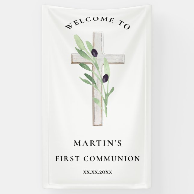 wood Cross First Communion Banner (Vertical)