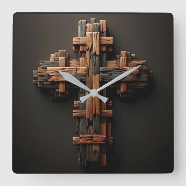 Wood Cross Wall Clock (Front)