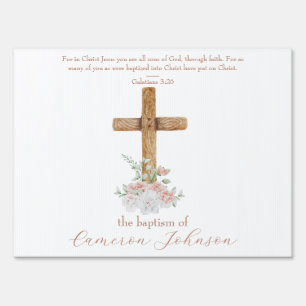 Wood Cross White & Blush Baptism Bible Verse Sign