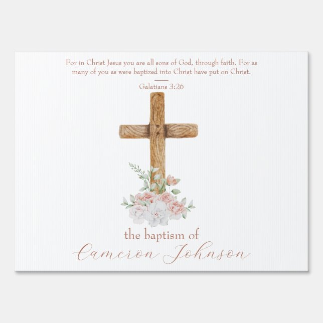 Wood Cross White & Blush Baptism Bible Verse Sign (Front)
