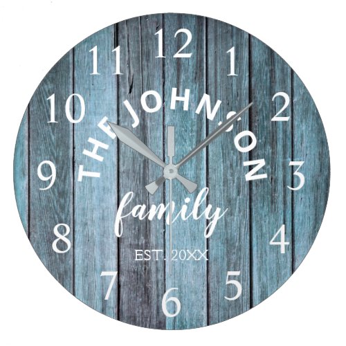 Wood Custom Family Name Rustic Beach House Large Clock