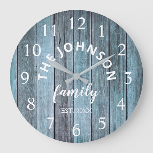 Wood Custom Family Name Rustic Beach House Large Clock