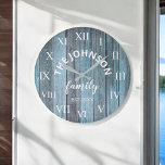 Wood Custom Family Name Rustic Beach Large Clock<br><div class="desc">The blue wooden Beach House style wall clock is perfect for your beach house vacation home. Customize with your family name and established year for a unique and personalized birthday or Christmas gift.</div>