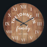 Wood Custom Family Name Rustic Farmhouse Large Clock<br><div class="desc">The brown wooden farm house style wall clock is perfect for your country farmhouse kitchen. Customize with your family name and established year for a unique and personalized birthday or Christmas gift.</div>