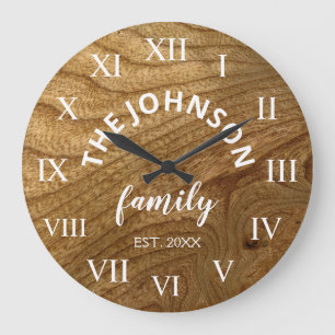 Wood Custom Family Name Rustic Farmhouse Large Clock