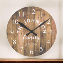 Wood Custom Family Name Rustic Farmhouse Large Clock