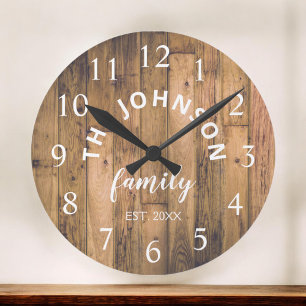 Wood Custom Family Name Rustic Farmhouse Large Clock