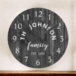 Wood Custom Family Name Rustic Farmhouse Large Clock<br><div class="desc">The grey (gray) wooden farm house style wall clock is perfect for your country farmhouse kitchen. Customize with your family name and established year for a unique and personalized birthday or Christmas gift.</div>