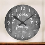 Wood Custom Family Name Rustic Farmhouse Large Clock<br><div class="desc">The grey (gray) wooden farm house style wall clock is perfect for your country farmhouse kitchen. Customize with your family name and established year for a unique and personalized birthday or Christmas gift.</div>