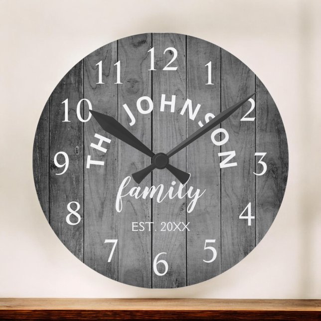 Wood Custom Family Name Rustic Farmhouse Large Clock (Creator Uploaded)