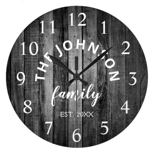 Wood Custom Family Name Rustic Farmhouse Large Clock