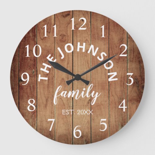 Wood Custom Family Name Rustic Farmhouse Large Clock