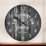 Wood Custom Family Name Rustic Farmhouse Round Clock<br><div class="desc">The grey (gray) wooden farm house style wall clock is perfect for your country farmhouse kitchen. Customize with your family name and established year for a unique and personalized birthday or Christmas gift.</div>