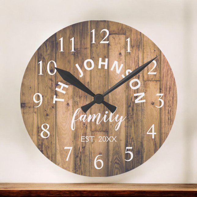 Wood Custom Family Name Rustic Farmhouse Round Clock (Creator Uploaded)