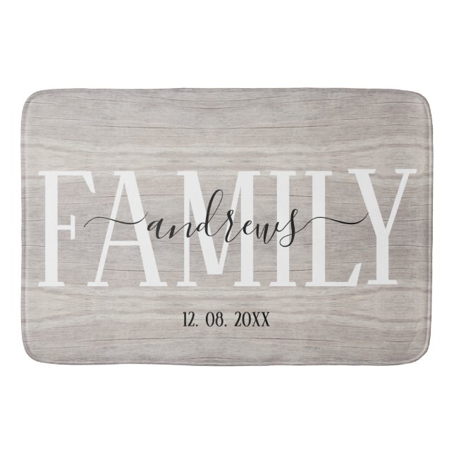 Wood Custom Family Name signature  Bath Mat (Front)