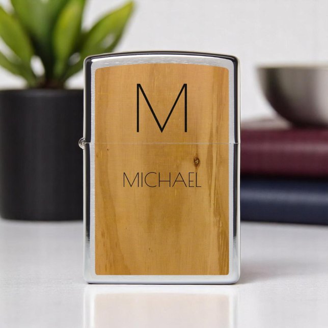 Wood Custom Name and Initial (Monogram) Elegant Zippo Lighter (Creator Uploaded)