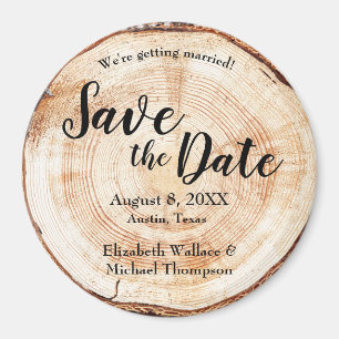 Wood Cut full Names Rustic Save the date Magnet