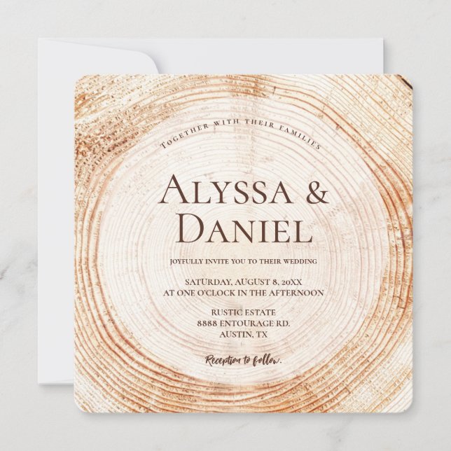 Wood Cut Grain Custom Photo Rustic Wedding  Invitation (Front)