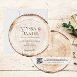 Wood Cut Grain QR Code Details Rustic Wedding  Invitation<br><div class="desc">Celebrate your love with our "Rustic Wedding Wood Cut Grain Custom Invitation." Inspired by the charm of wood cut slabs often seen at beautiful and romantic rustic weddings, this unique round invitation imitates a wood slice, showcasing the intricate tree rings that symbolize the growth and strength of your love. Make...</div>