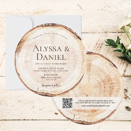 Wood Cut Grain QR Code Details Rustic Wedding  Invitation