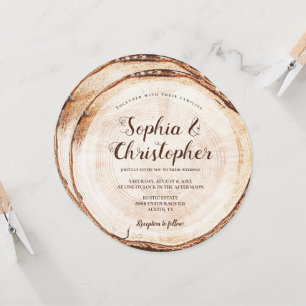Wood Cut Grain Script Names Rustic Wedding Invitation