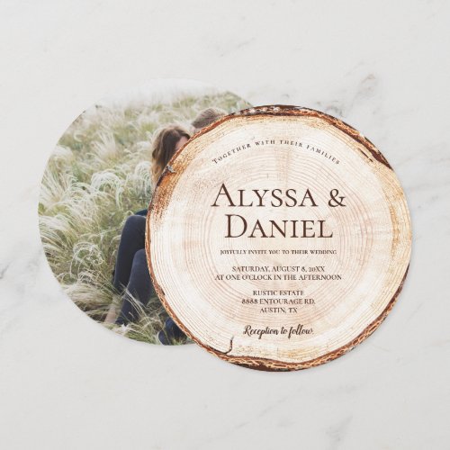 Wood Cut Slice Custom Photo Rustic Wedding 