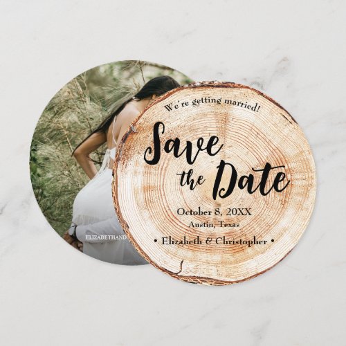 Wood Cut slice Custom Photo Rustic Wedding  Invitation