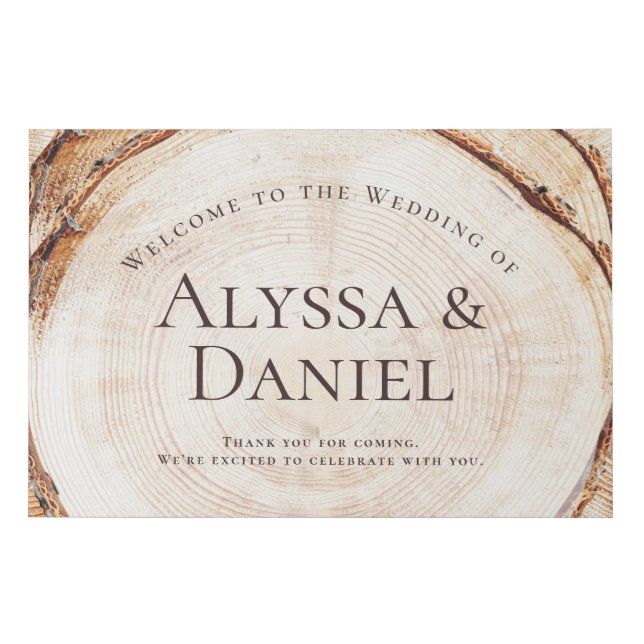 Wood cut slice rustic wedding custom faux canvas print (Front)