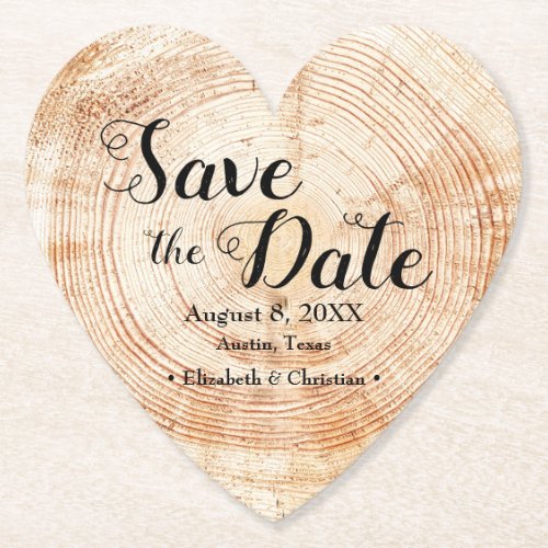 Wood cut slice Rustic Wedding Save the date Paper Coaster