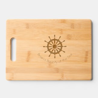 Wood Cutting Board - Helm with Ship Name
