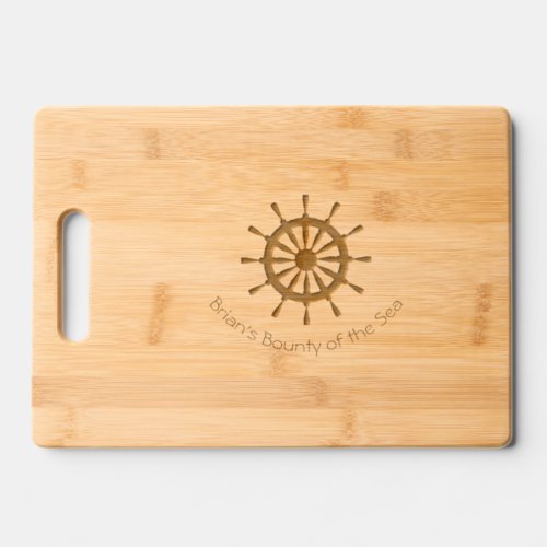 Wood Cutting Board _ Helm with Ship Name