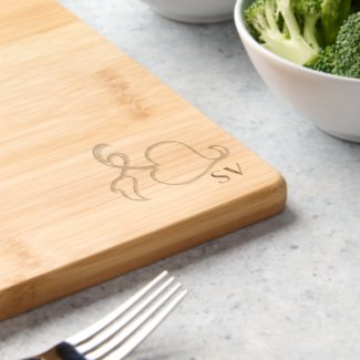 Wood Cutting Board - Leaf Outline with Initials