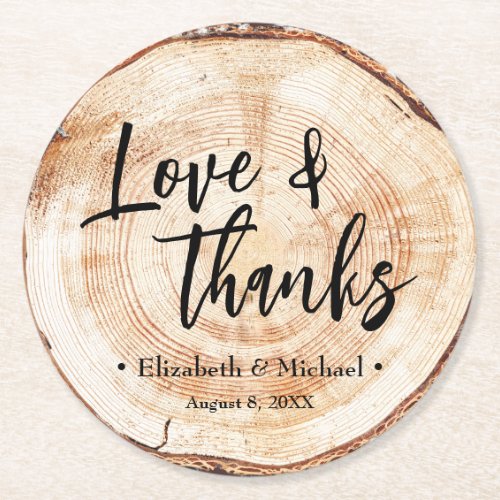 Wood cutting heart wood Love and thanks Wedding Round Paper Coaster