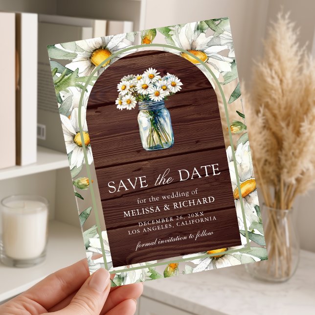 Wood Daisies Mason Jar Wedding Save the Date (Creator Uploaded)