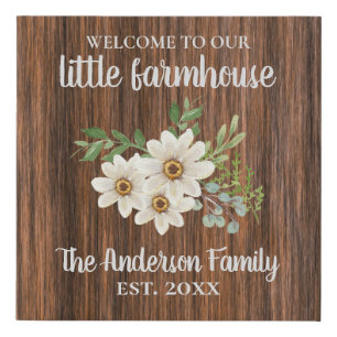 Wood Daisy Family Name Est. Farmhouse Welcome Faux Canvas Print