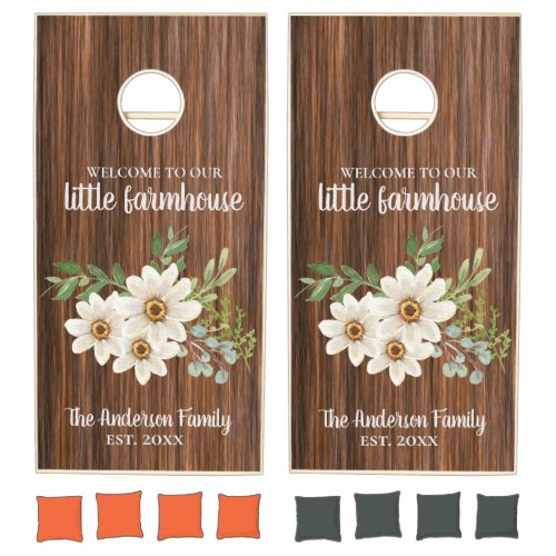 Wood Daisy Family Name EstWedding Farmhouse Cornhole Set