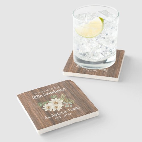 Wood Daisy Family Name EstWedding Farmhouse  Stone Coaster