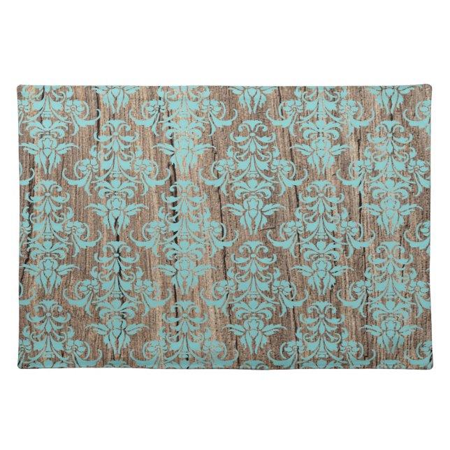 Wood damask pattern vintage rustic chic chandelier placemat (Front)