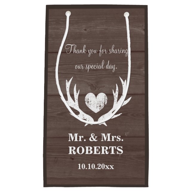 Wood deer antlers wedding party favor gift bags (Front)