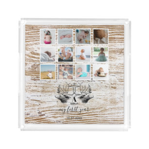 Wood Deer Baby's First Year Photo Collage Acrylic Tray