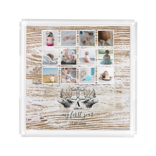 Wood Deer Babys First Year Photo Collage Acrylic Tray