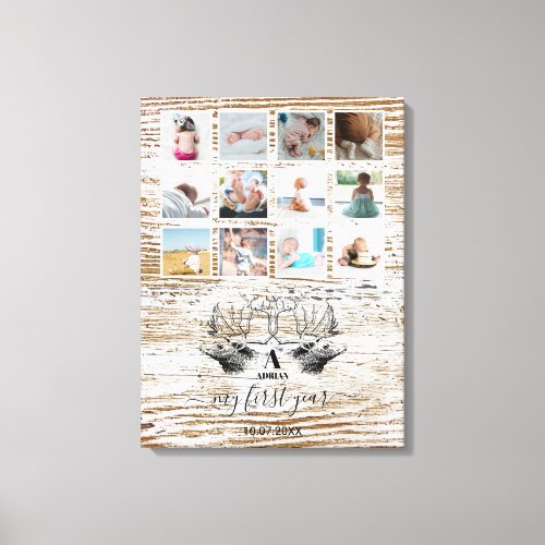 Wood Deer Babys First Year Photo Collage Canvas Print